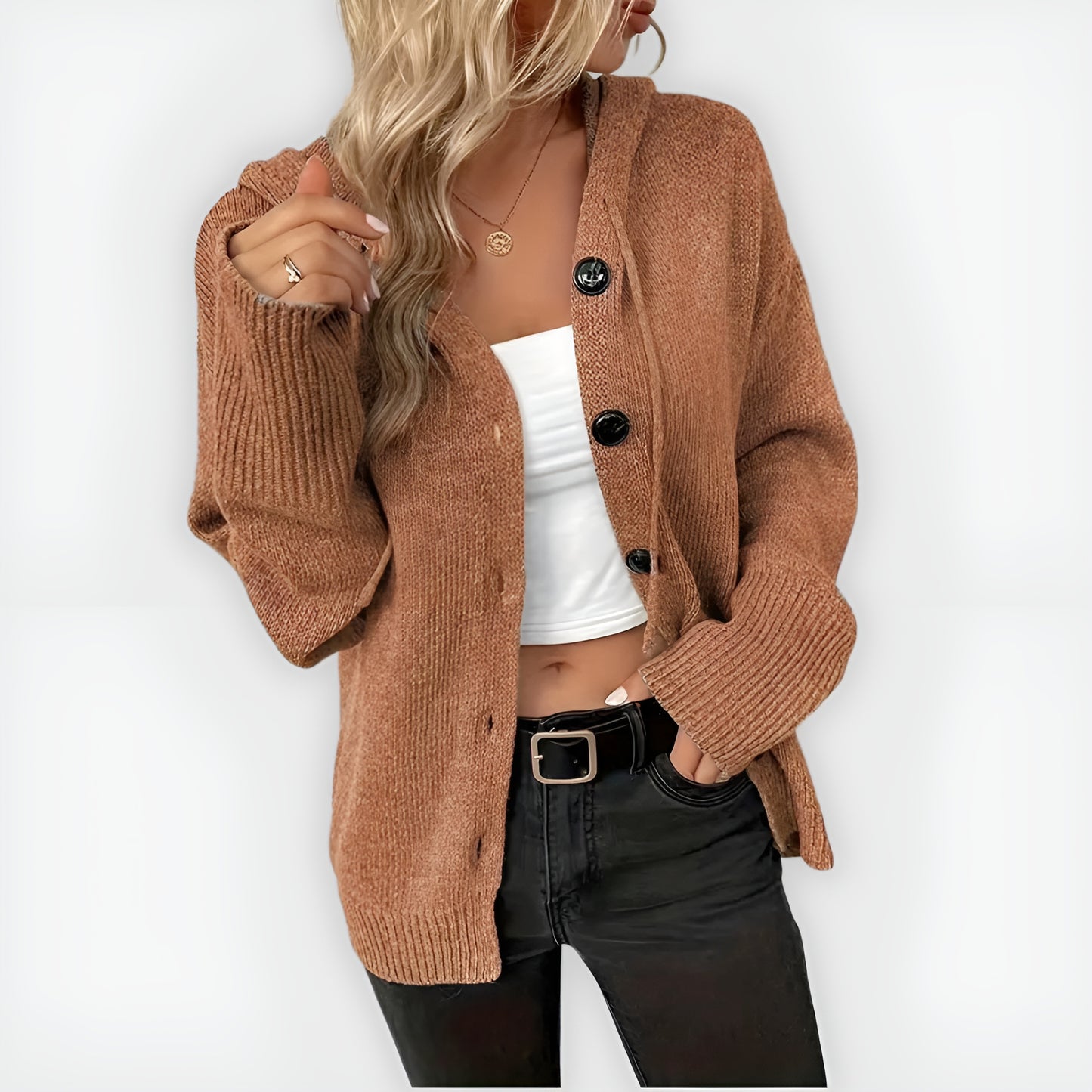 Vía Clara™ | Elegante sudadera con capucha, manga larga y botón