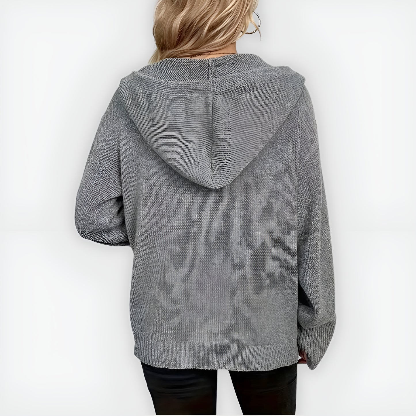 Vía Clara™ | Elegante sudadera con capucha, manga larga y botón