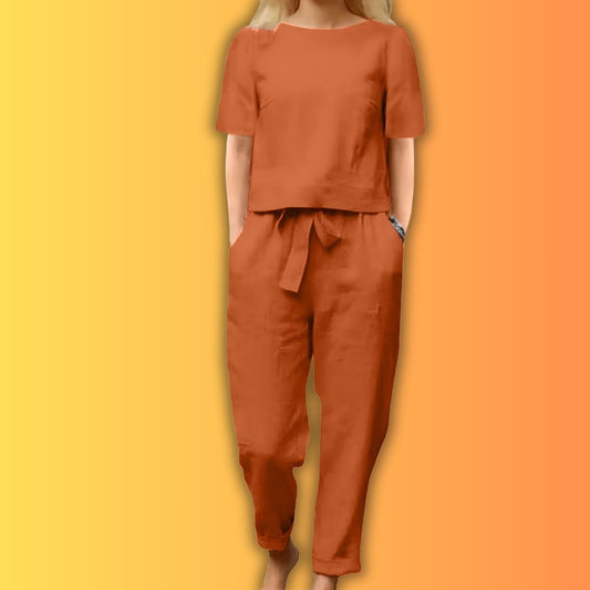 Stella-Bella™ | Conjunto de dos piezas monocromo en mezcla de algodón y lino