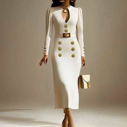 Isabella™ – Vestido Maxi de Satén con Detalles Dorados