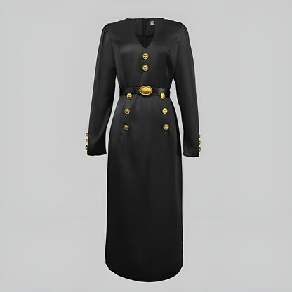 Isabella™ – Vestido Maxi de Satén con Detalles Dorados