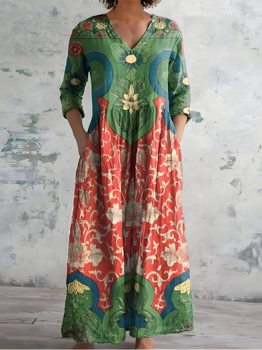 Alma Fina™ | Vestido largo con estampado floral vintage
